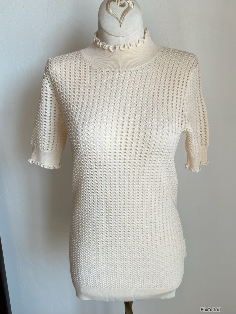 3.1 Phillip Lim Cream Open Knit Mock Neck Top Size XS